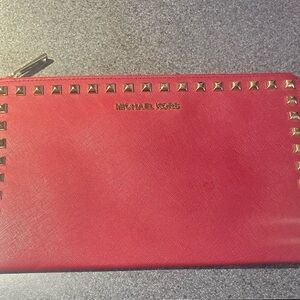 Michael Kors Red Wristlet with Gold Accents